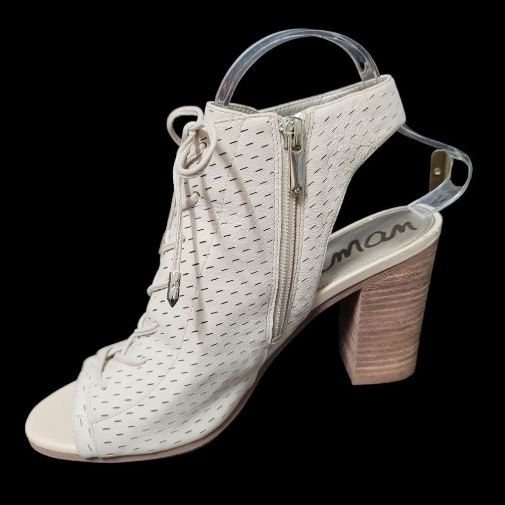 SAM Edelman Ennette Leather Sling Back Open Toe Bootie Cream - Picture 4 of 14